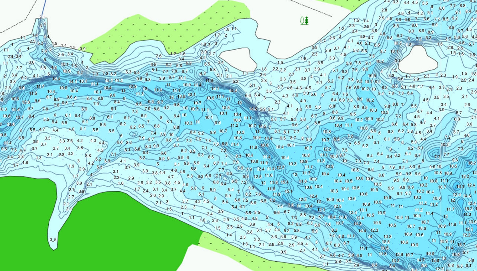 Карта глубин Десногорского водохранилища